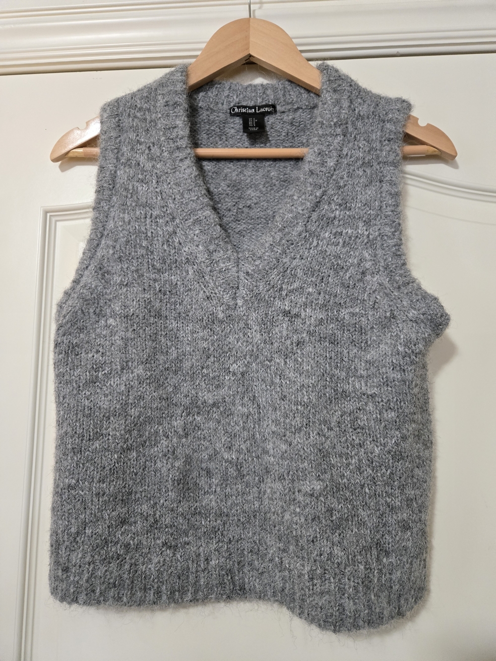 Christian Lacroix Heather Gray V-Neck Knit Vest Very Soft
